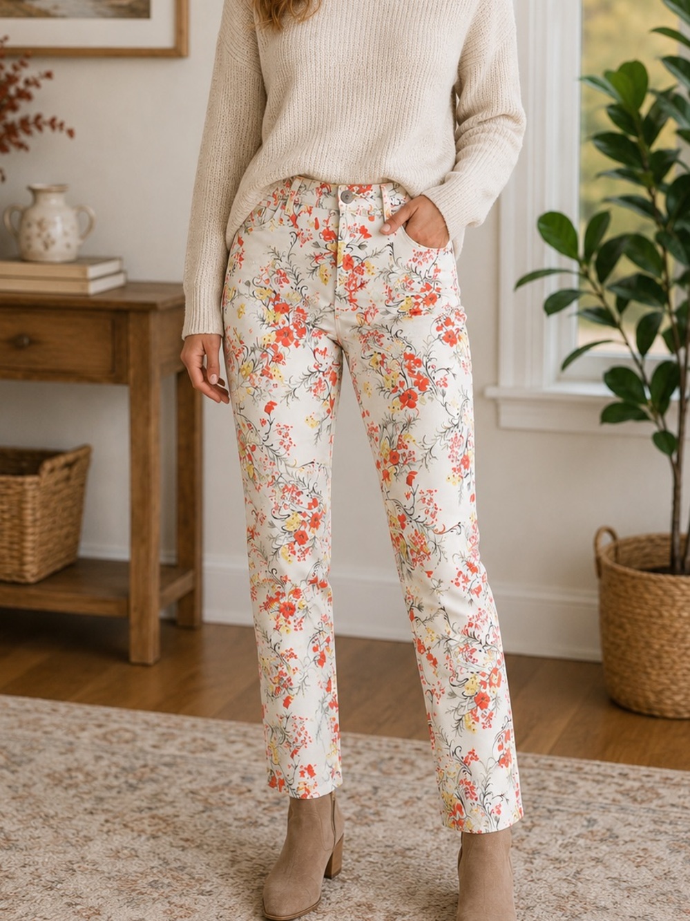 Charter Club Floral Straight Leg Jeans Size 6 Cottagecore Stretch